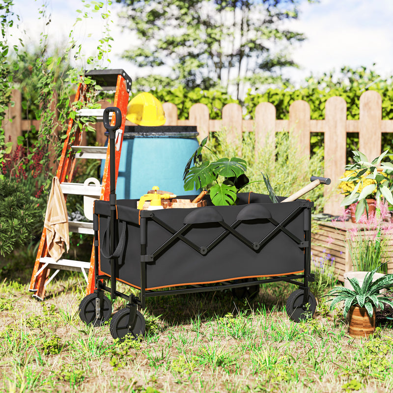 160L Folding Festival Trolley Cart with Tailgate and Carry Bag Black and Orange by Outsunny