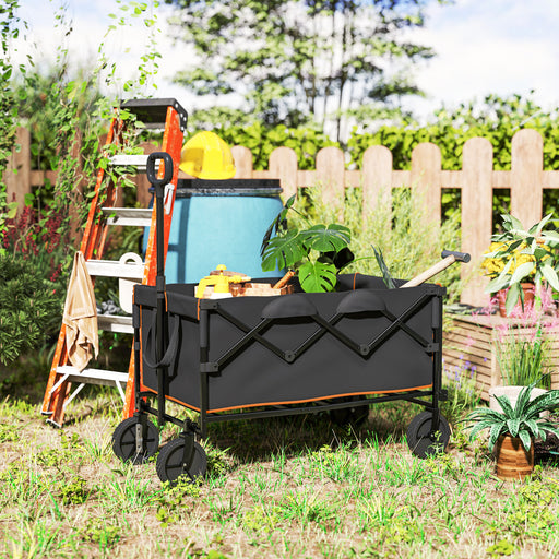 160L Folding Festival Trolley Cart with Tailgate and Carry Bag Black and Orange by Outsunny