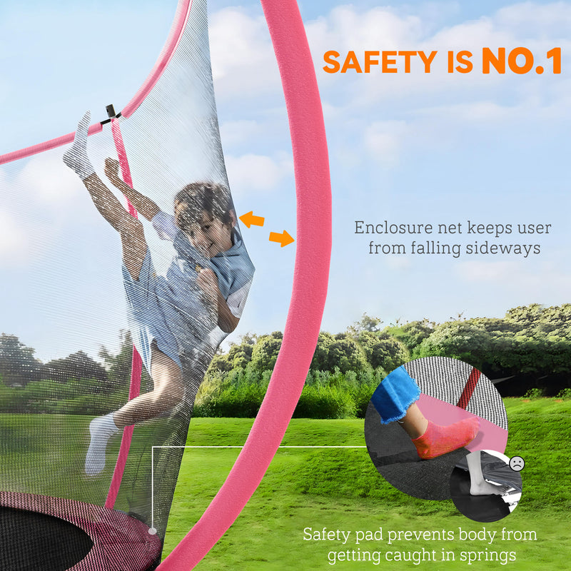 10ft Garden Trampoline with Safety Net for Family Outdoor Play Pink AOSOM