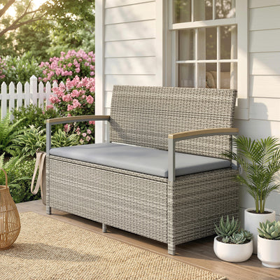 Garden Storage Bench with Hidden Compartment and Cushioned 2 Seater for Tidy Patios Light Grey Outsunny