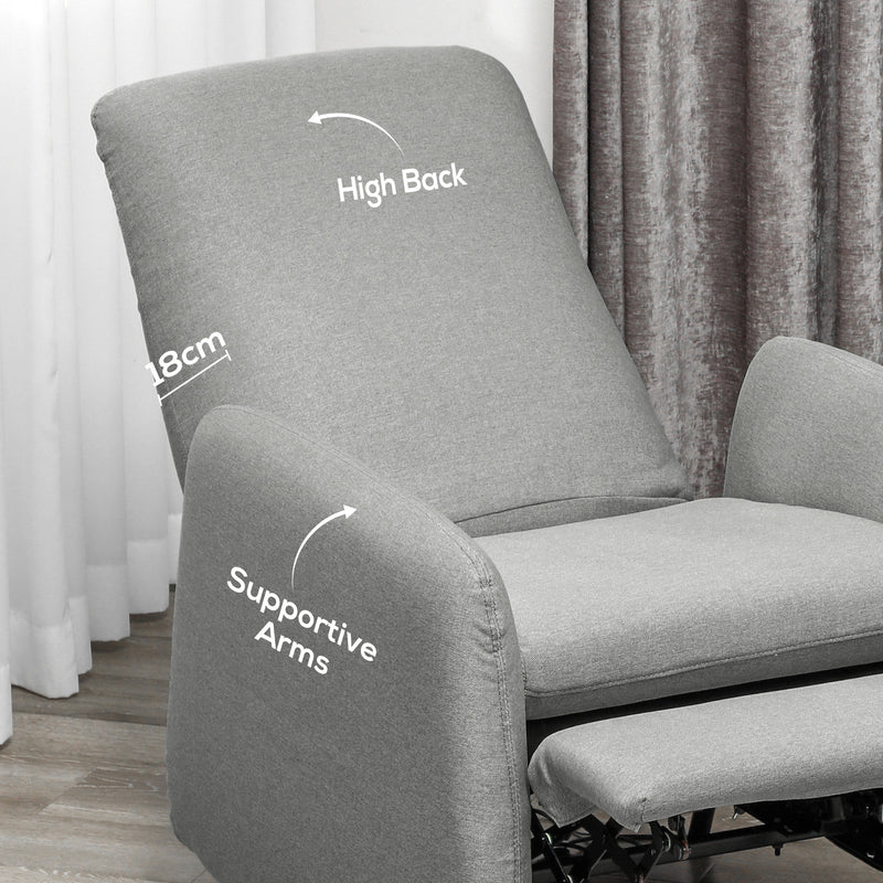 Grey Fabric Push Back Recliner Armchair With High Back and Leg Rest by HOMCOM