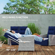 4 Piece Rattan Garden Furniture Set Navy Blue With Glass Table by Outsunny