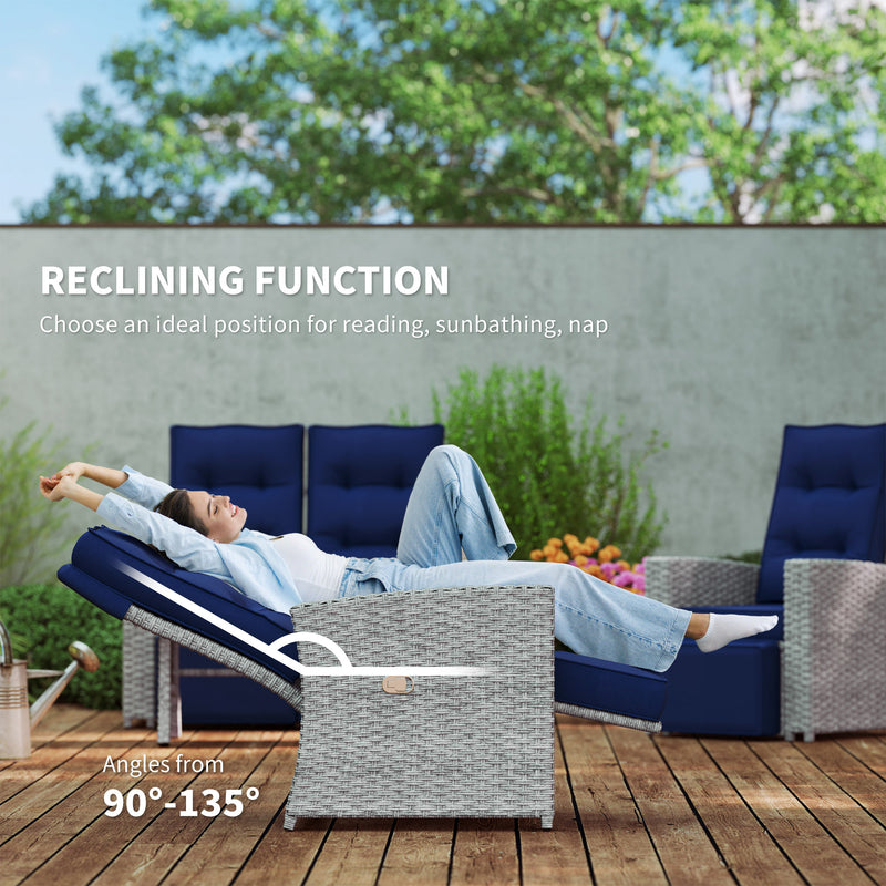 4 Piece Rattan Garden Furniture Set Navy Blue With Glass Table by Outsunny