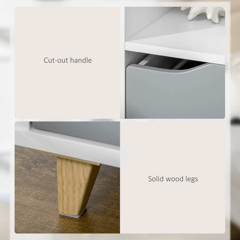 Set of 2 Bedside Tables with Storage Shelves and Drawers for Bedroom White and Grey AOSOM
