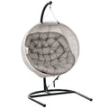 Hanging Egg Chair with Stand Thick Cushion and Cup Holder for Garden or Balcony Sand Brown by Outsunny