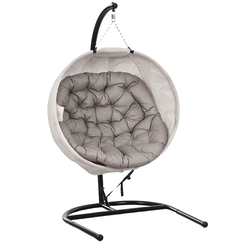 Hanging Egg Chair with Stand Thick Cushion and Cup Holder for Garden or Balcony Sand Brown by Outsunny