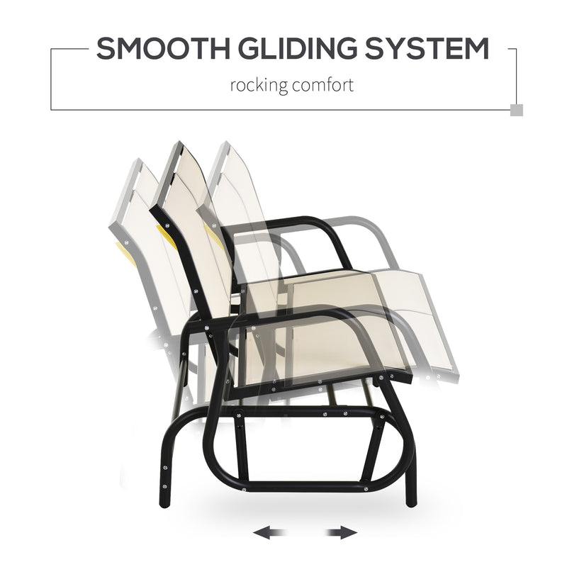 Cream 2 Seater Garden Glider Bench With Steel Frame For Patio Porch Or Outdoor Use