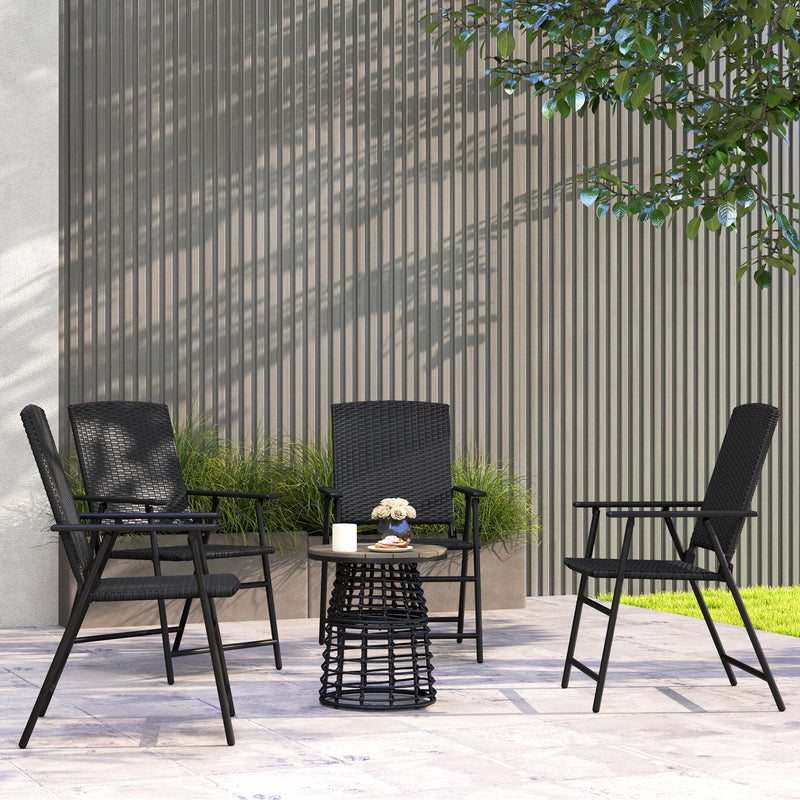 Set of Four Black Folding Rattan Dining Chairs for Outdoor and Garden by Outsunny