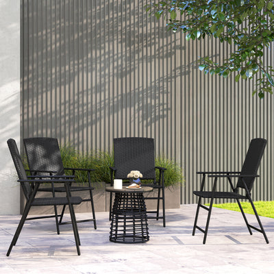 Set of Four Black Folding Rattan Dining Chairs for Outdoor and Garden by Outsunny