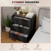 3 Drawer Fabric Chest of Drawers with Aluminium Handles for Bedroom Storage Black