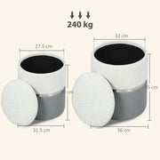 Ottoman Storage Set with Nesting Design for Living Room Organisation Grey Cream AOSOM