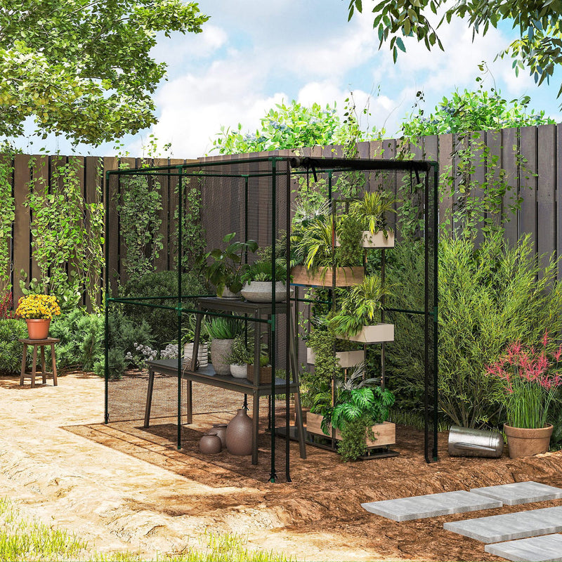Garden Plant Protection Cage With Zipped Door Shields From Birds And Pests Black AOSOM
