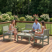 Outsunny 4 Seater Wooden Garden Furniture Set with Loveseat, Armchairs, Table, Acacia Wood Garden Sofa Set, Light Grey AOSOM
