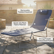 Folding Sun Lounger with Adjustable Headrest for Garden or Beach Use Dark Blue Outsunny