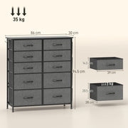 Tall Chest of 10 Fabric Drawers for Bedroom Storage with Steel Frame, Charcoal Grey
