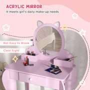 Kids Vanity Table with Mirror Stool and Storage Ideal for Ages 3 to 6 Years, Pink