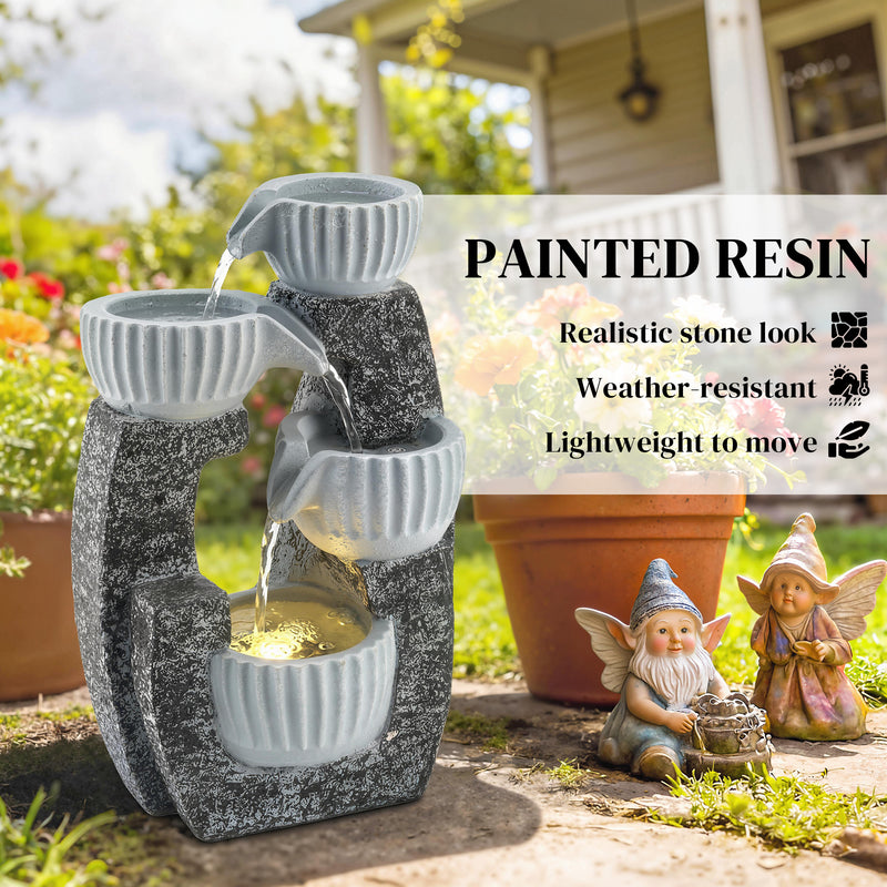 Garden Water Fountain with LED Light for Relaxing Balcony or Patio Retreat Dark Grey AOSOM