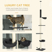 5 Tier Floor to Ceiling Cat Tree Tower With Hammock and Bed for Indoor Cats Black Cream