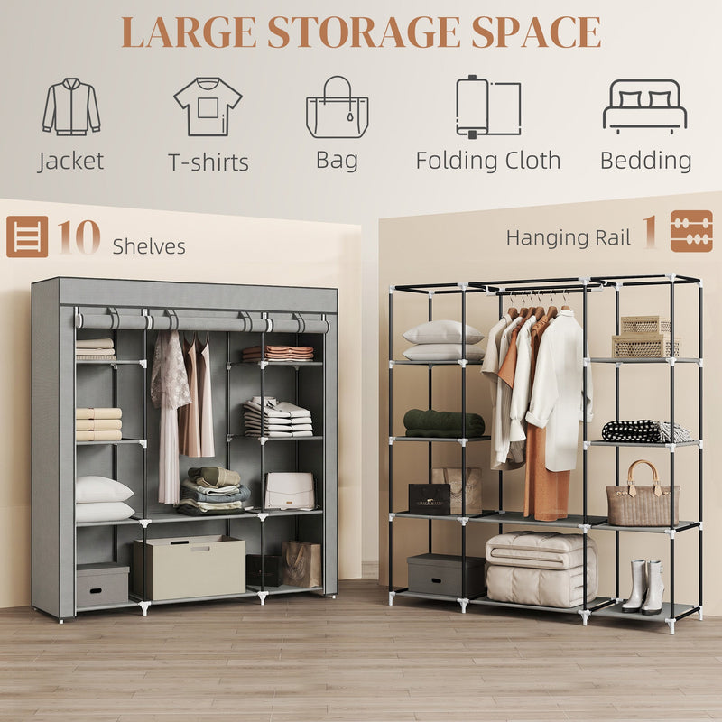 Fabric Wardrobe with Hanging Rail and 10 Shelves for Easy Bedroom Storage