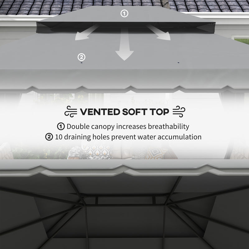 Light Grey 3 x 4m Aluminium Garden Gazebo with Nets and Curtains by Outsunny