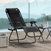 Black Zero Gravity Reclining Outdoor Lounger Chair with Padded Seat and Cup Holder by Outsunny
