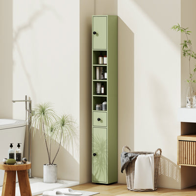 Green Slim Tall Bathroom Storage Cabinet with Drawer Shelves and Cupboards for Small Spaces