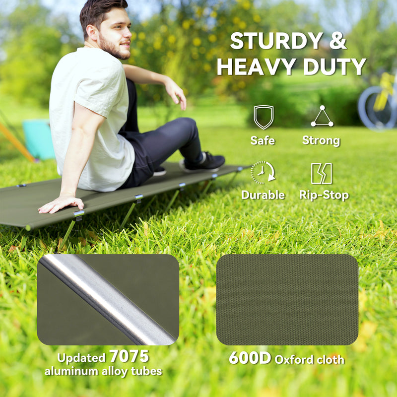 Camping Bed Foldable Off Ground for Comfortable Sleep with Carry Bag Dark Green