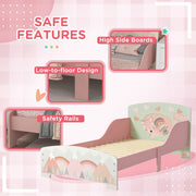 Toddler Bed Frame with Storage Shelf and 6 Fabric Bins for Kids Aged 3 to 6 Years Pink AOSOM