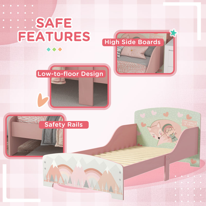 Toddler Bed Frame with Storage Shelf and 6 Fabric Bins for Kids Aged 3 to 6 Years Pink AOSOM