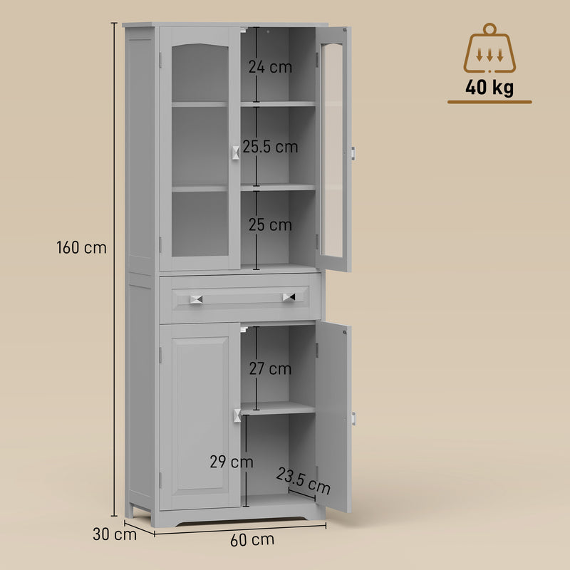 Slim Kitchen Storage Cupboard with Adjustable Shelves for Small Spaces Grey AOSOM
