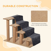 Dark Grey Four Step Dog Stairs With Washable Cover For Small Pets To Reach High Beds AOSOM