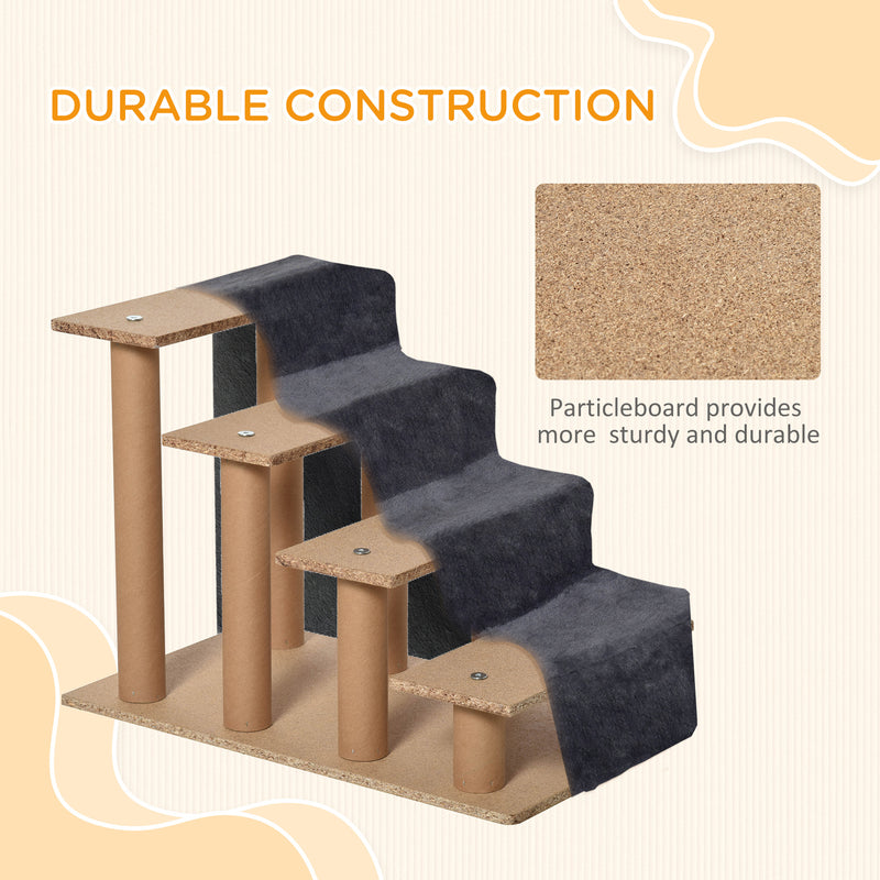 Dark Grey Four Step Dog Stairs With Washable Cover For Small Pets To Reach High Beds AOSOM