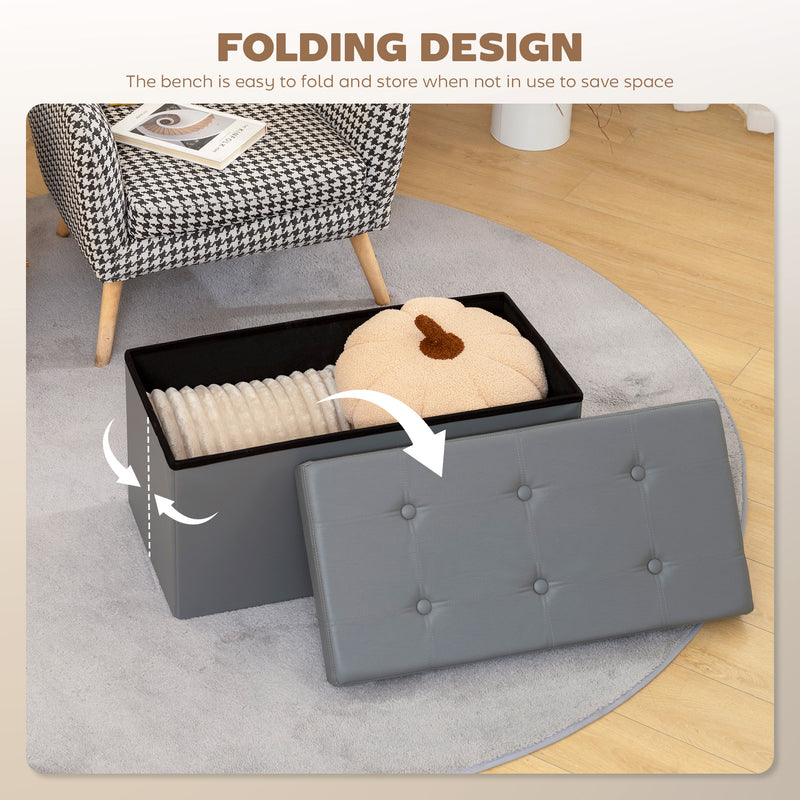 Foldable Storage Ottoman Bench With 89L Capacity Ideal For Bedroom Or Hallway Grey