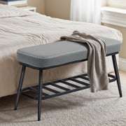 PU Leather Shoe Storage Bench With Padded Seat and Hidden Compartment, Grey