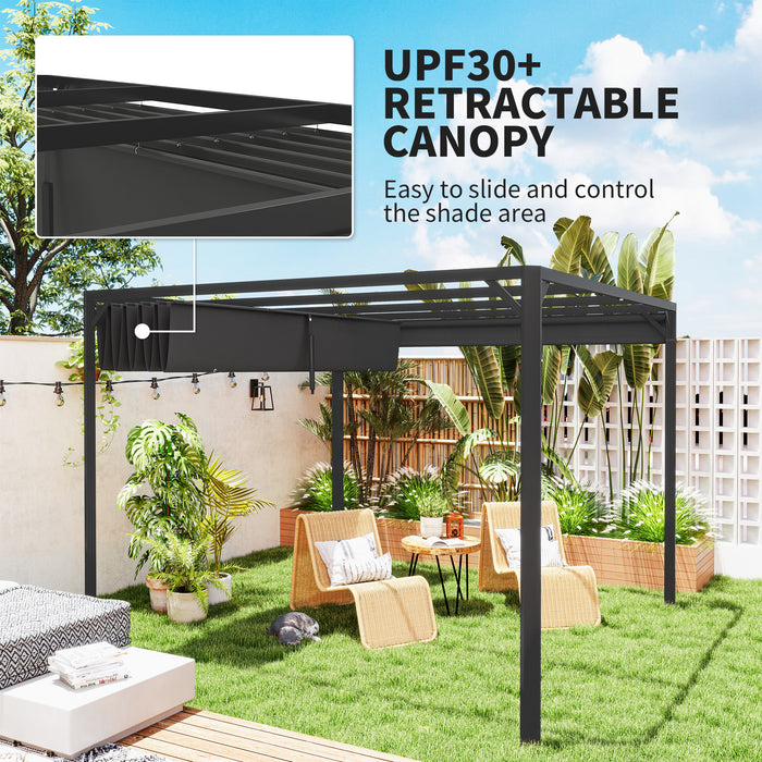 3x3m Aluminium Pergola with Retractable Roof and Wall Dark Grey by Outsunny