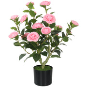 Artificial Camellia Plant 65 cm for Easy Indoor Decoration No Maintenance Pink Homcom