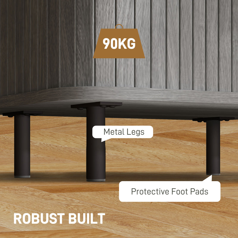 Nordic Bedside Table with Sliding Roller Doors and Metal Legs for Bedroom Grey