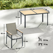 Garden Dining Set 6 Seater with Easy Clean Table and Breathable Chairs, Teak Outsunny