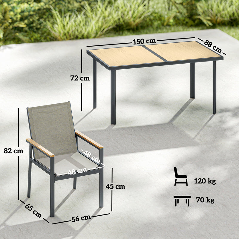 Garden Dining Set 6 Seater with Easy Clean Table and Breathable Chairs, Teak Outsunny