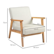 Fabric Armchair with Padded Cushion and Wooden Frame for Living Room Comfort Cream White
