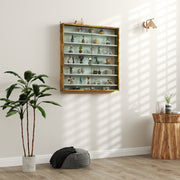 Rustic Brown 7 Tier Wall Display Cabinet With Glass Doors and Adjustable Shelves by HOMCOM