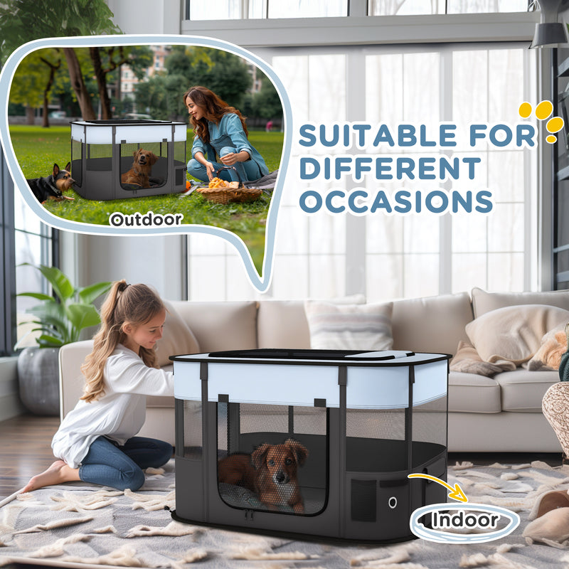 Portable Foldable Dog Playpen with Ground Stakes and Storage Bag for Travel, Grey