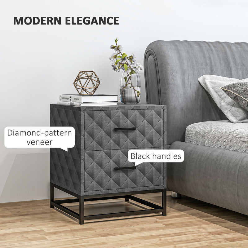 Set of 2 Grey Bedside Tables with 2 Drawers and Steel Legs for Bedroom or Living Room by HOMCOM