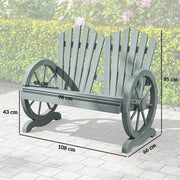 Grey Fir Wood Love Seat with Wheel Shaped Armrests and Sturdy Frame by Outsunny