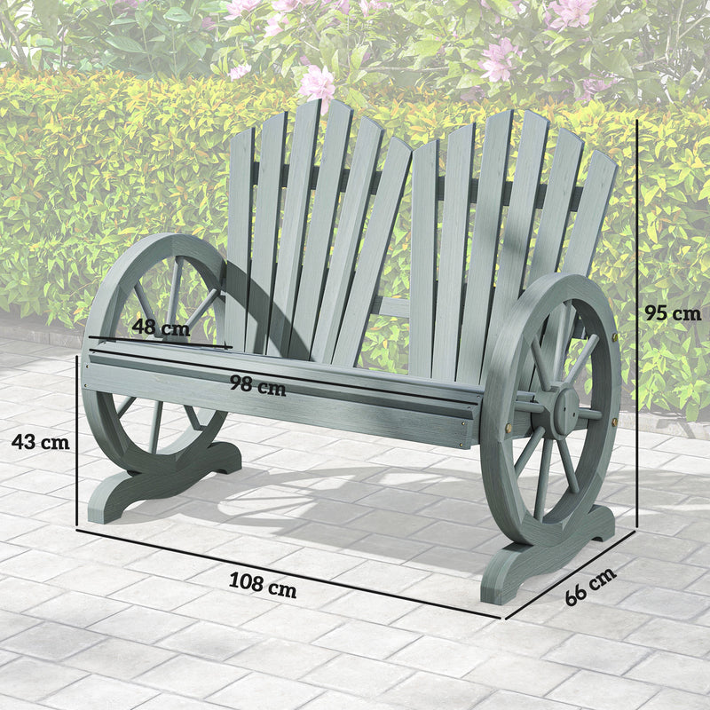 Grey Fir Wood Love Seat with Wheel Shaped Armrests and Sturdy Frame by Outsunny