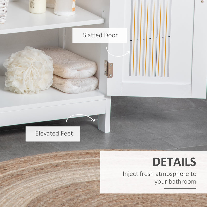 White Freestanding Bathroom Floor Cabinet With Shelves For Towels And Toiletries Storage