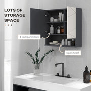 Wall Mounted Bathroom Mirror Cabinet With Adjustable Storage Shelves, Light Grey