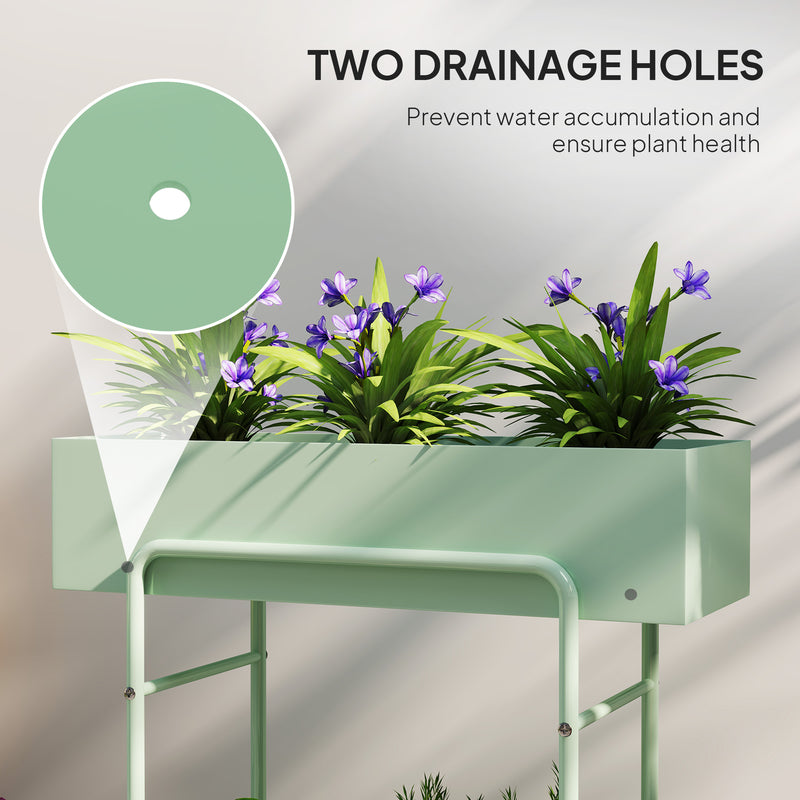 Green 2 Tier Metal Plant Stand with Drain Holes for Indoor and Outdoor Use by Outsunny