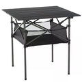 Folding Garden Table with Mesh Storage Basket for Outdoor Dining and Picnics Black