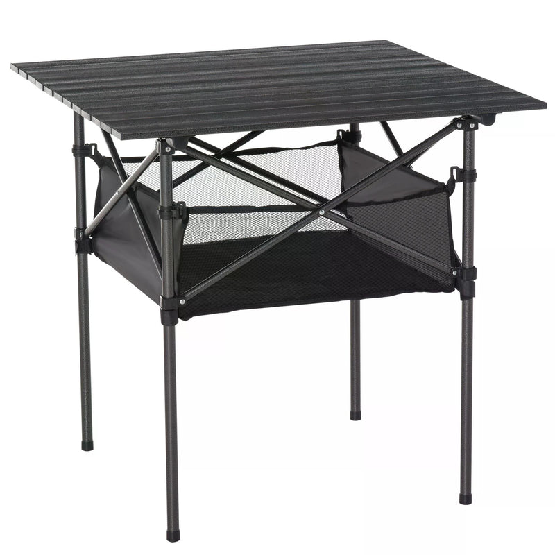Folding Garden Table with Mesh Storage Basket for Outdoor Dining and Picnics Black